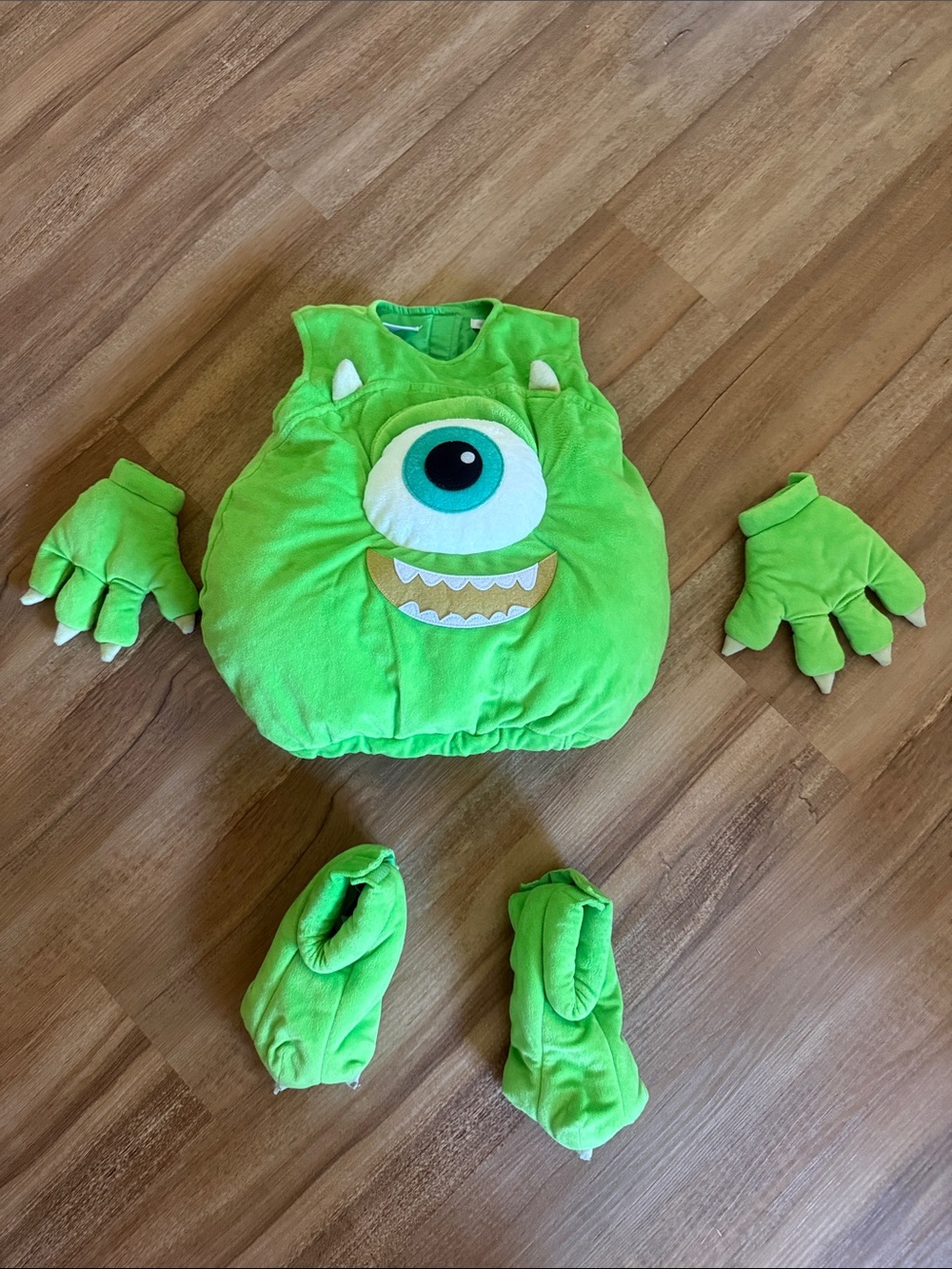 Pottery Barn Kids Bright Green One-Eye Monster Costume Top with Gloves and Feet